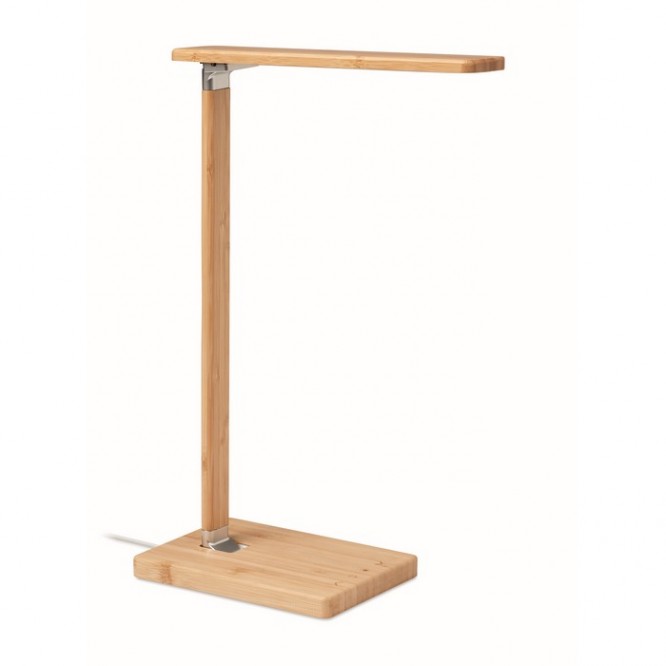 Lâmpada de mesa com carregador cor madeira