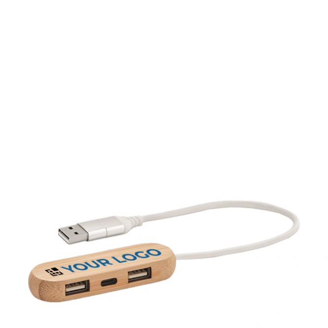 Hub USB com 3 portas em invólucro de madeira