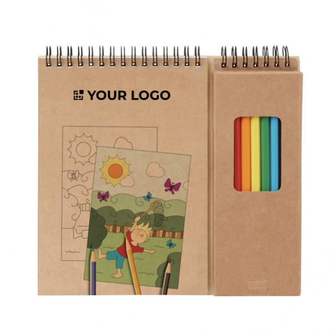 Caderno e lápis de cores publicitários