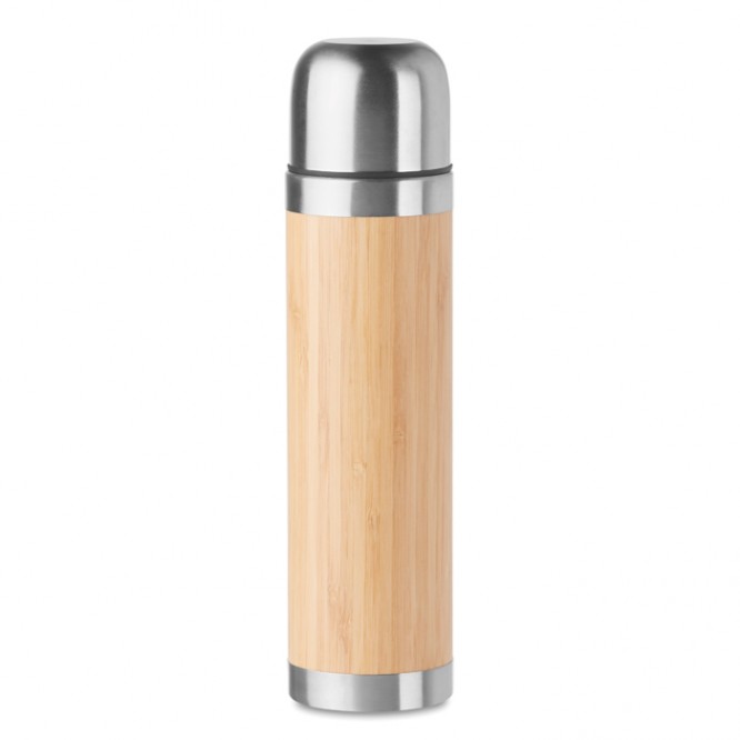 Garrafa térmica personalizável com bambu cor madeira