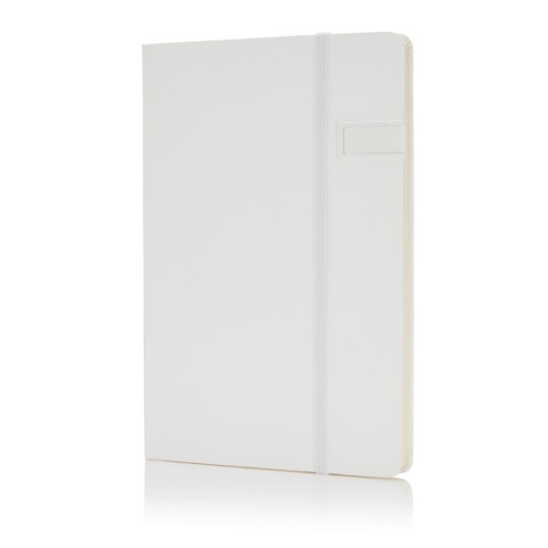 Caderno para brindes com pen drive na capa cor branco
