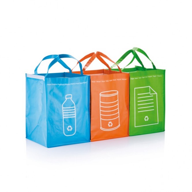 Três sacos para reciclagem personalizáveis cor multicolor