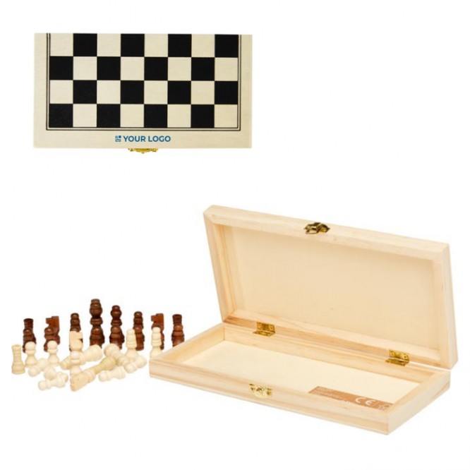 Jogo de xadrez apresentado em estojo com peças de madeira