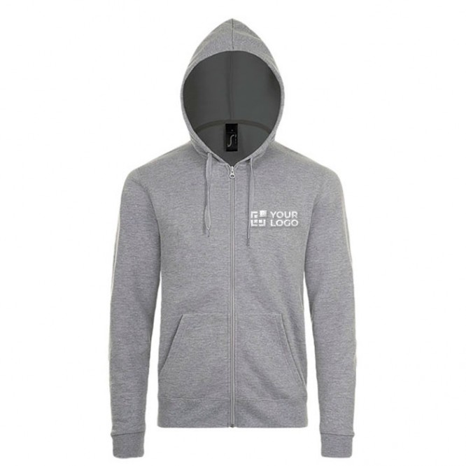 Sweatshirt personalizável com capuz e logo cor cinzento