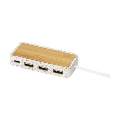 Hub USB com estrutura de marmorite e bambu