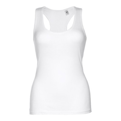T-shirt sem mangas para senhora com logotipo cor branco primeira vista