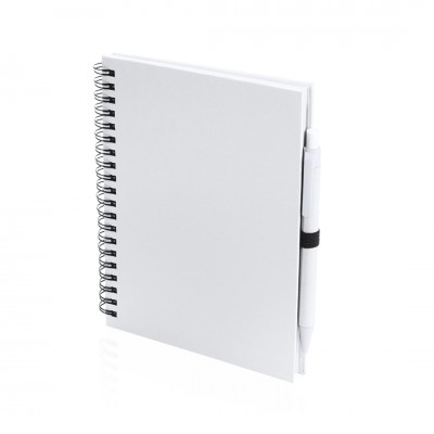 Caderno publicitário A5 com argolas e caneta cor branco