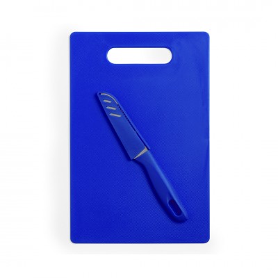 Tábua de cortar e faca para oferecer com logo cor azul