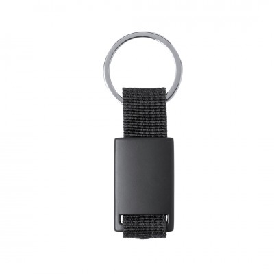 Porta-chaves com fita e placa metálica  cor preto