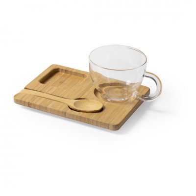 Elegante conjunto para chá ou café com logo cor madeira
