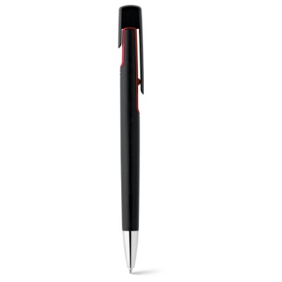 Uma caneta com um clipe muito original  cor vermelho