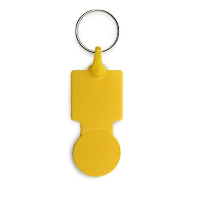 Porta-chaves em forma de moeda com logotipo cor amarelo