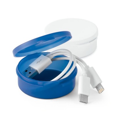 Cabo USB com 3 conetores em caixinha  cor azul real varias cores