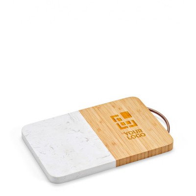 Tábua de corte de design feita de bambu e mármore com pega superior