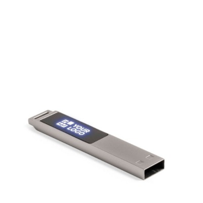 Pen USB de metal plana com logo iluminado