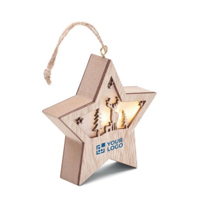Estrela de Natal de madeira decorada com luz e cordão para pendurar