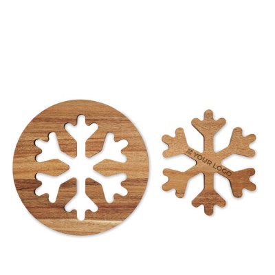 Conjunto de 2 bases de madeira de acácia em forma de floco de neve