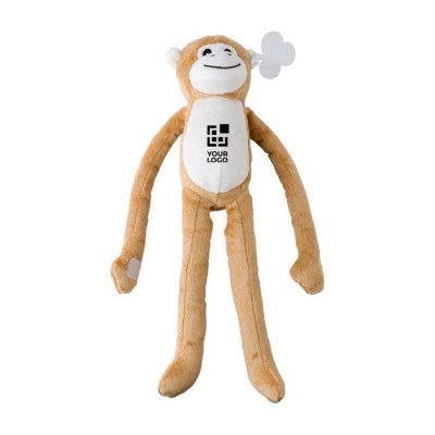 Macaco de peluche com velcro nas mãos e etiqueta personalizável