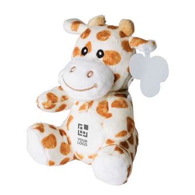 Girafa pequena de peluche com etiqueta imprimível e olhos cosidos