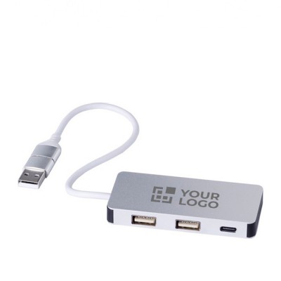 Hub USB de alumínio com 2 portas USB A e 1 porta USB C