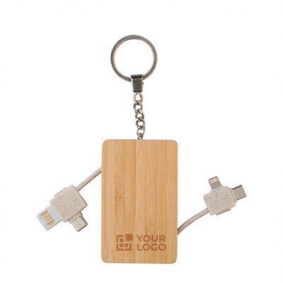 Porta-chaves de bambu com diferentes cabos de carregamento escondidos
