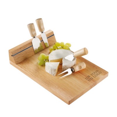 Tábua madeira p. cortar queijo, banda magnética/4 utensílios