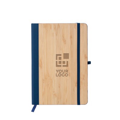 Caderno capa de bambu e couro sintético, folhas A5 pautadas