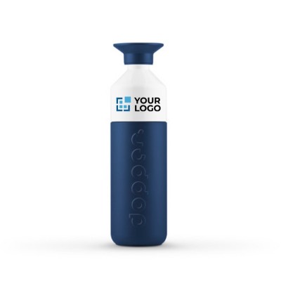 Garrafa térmica publicitária cor azul-escuro primeira vista com logo