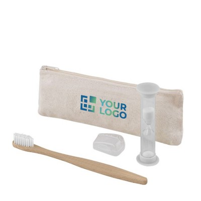 Set higiene oral com escova de dentes e ampulheta em estojo