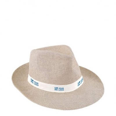Chapéu de papel em cor natural com fita personalizável com logo