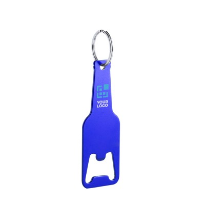 Porta-chaves abre-caricas em forma de garrafa cor azul