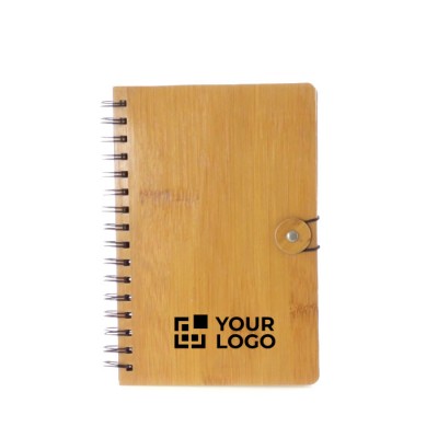 Cadernos A5 promocionais com capa de bambu cor castanho