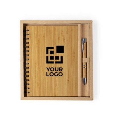 Kit de oferta com caderno e caneta em bambu para brinde