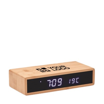 Despertador com carregador de smartphone cor madeira