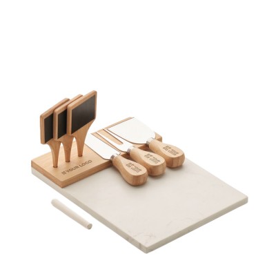 Kit promocional com tábua, facas e marcadores cor madeira
