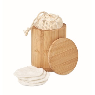 Caixa personalizada em bambu com 20 toalhitas cor madeira