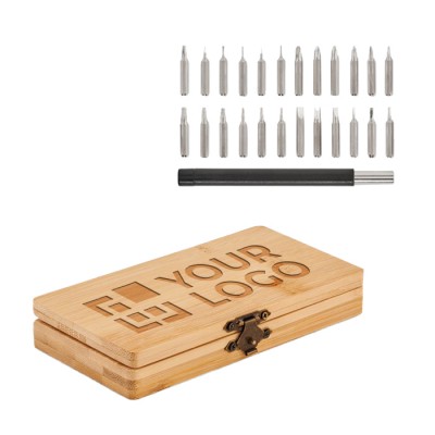 Set de 24 chaves de fendas em caixa de bambu vista principal