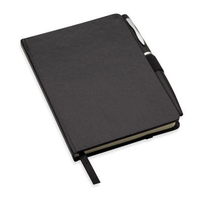 Caderno publicitário de bolso com caneta cor preto