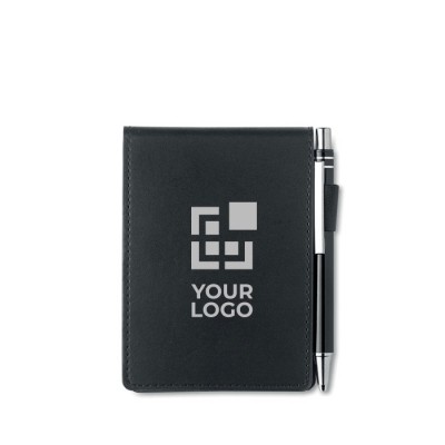 Caderno de bolso com capa e caneta cor preto