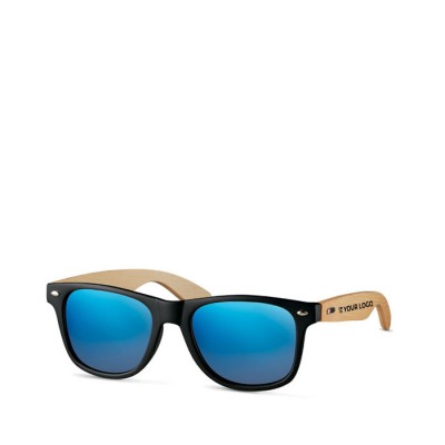 Óculos de sol com serigrafias e haste de bambu cor azul