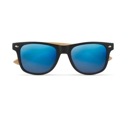 Óculos de sol com serigrafias e haste de bambu cor azul