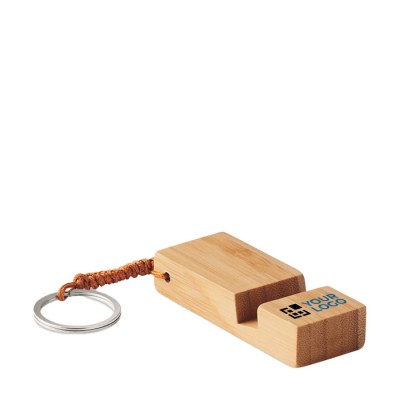 Porta-chaves publicitário de bambu com suporte cor madeira