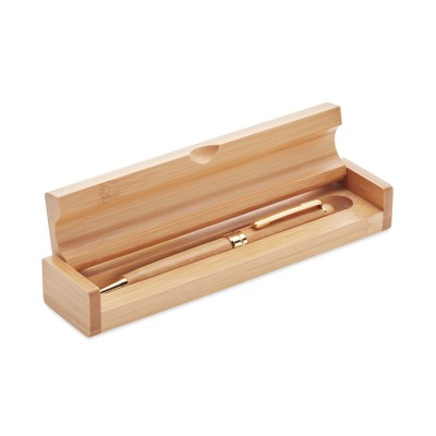 Caneta personalizável em caixa de bambu cor madeira