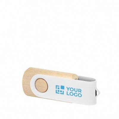 Pen USB de madeira com clipe branco