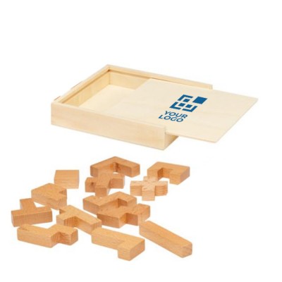Quebra-cabeças madeira de faia 14 peças em caixa deslizante