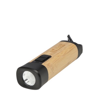 Lanterna de bambu e plástico reciclado com mosquetão e 3 tipos de luz