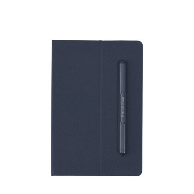 Caderno ecológico com caneta embutida e folhas listradas