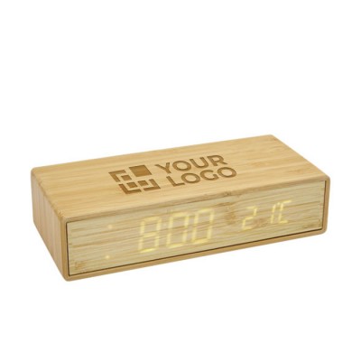 Relógio de secretária com carregador cor madeira