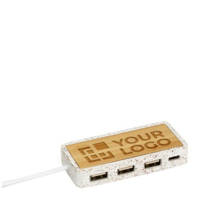 Hub USB com estrutura de marmorite e bambu
