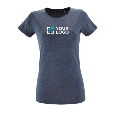T-shirt de senhora para estampar com logotipo cor azul-escuro mesclado